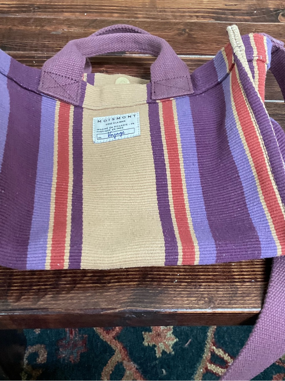 Purple & Tan Striped Canvas Tote Bag
